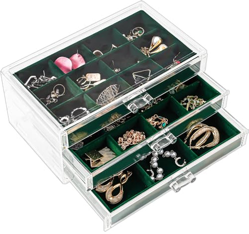 ProCase Acryl Schmuckkästchen 3 Schubladen Schmuckaufbewahrung | Jewelry Organizer mit Schubladen, Stapelbares Schmucktablett für Ringe Armbänder und weiteren Schmuck