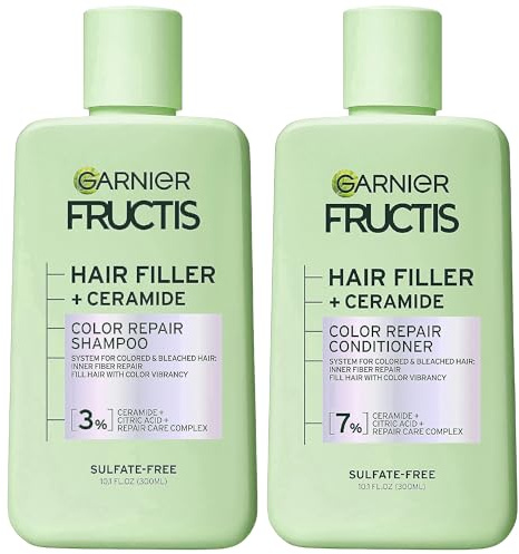 Garnier Fructis Hair Filler Color Repair Shampoo and Conditioner Set, Hair Care for Colored, Bleached Hair with Ceramide, 10.1 Fl Oz, 2 Items, 1 Kit