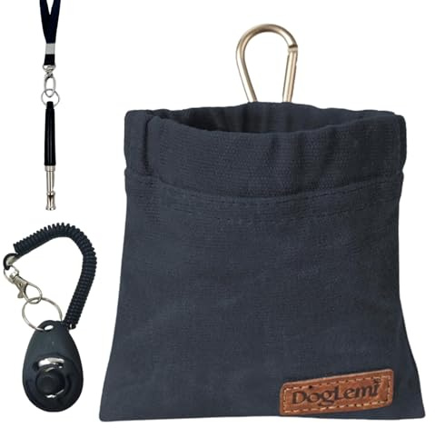 Duuclume Hundetrainingsset-Hundeleckerli-Tasche mit Hundeklicker und leiser Pfeife mit Lanyard, freihändiges Training Welpenleckerli-Tasche einschließlich Karabiner für Haustiere im Freien(Navy)