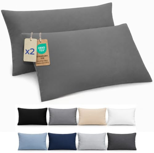 Dreamzie Kissenbezug 50x70 cm, Set mit 2 - Kissenbezüge aus Mikrofaser mit Reißverschluss - Für Kissen 50x70 cm - Kissenhülle Oeko-Tex, Anthrazit