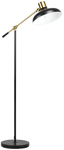 HOMCOM Lámpara de pie, lámpara de pie regulable en altura, lámpara de pie orientable de 40 W, lámpara de arco, lámpara de lectura con casquillo E27, para salón, negra, sin bombilla
