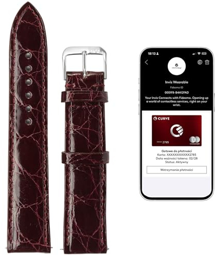 INVIS Smartstrap LORD Burgunderrot 20 mm – Uhrenarmband mit NFC-Kontaktloszahlung | Krokodilleder | Zertifiziert von Mastercard & Visa | Länge: 114/82 mm