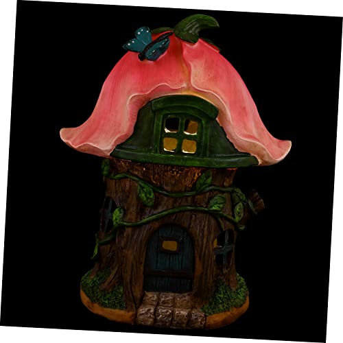 BESPORTBLE Solar House Light Fairy Garden Outdoor Statue Resin Pink Decor