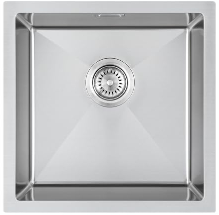 KINKIBOS 304 Stainless Steel Kitchen Sink 40 x 40 cm, Small Square Sink, Single Bowl Kitchen Sink with Overflow, Undermount & flushmount (Without Drain Pipe), 1 Bowl, Brushed