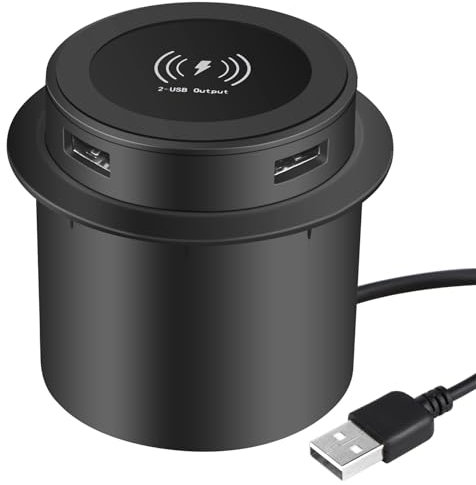 MOUDOAUER Embedded Phone Wireless Charger for Desktop, Desktop Grommet Power Wireless Charging Pad with 2 USB Ports