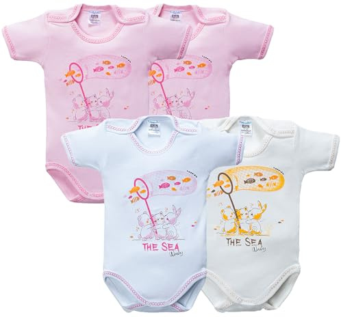 Tontiny, Baby bodysuit kortärmad tryckt mjuk bomull snäppstängning - komfort spädbarn sparkdräkt, småbarnskläder, nyfödd bodysuit för enkel klädning förpackning med 4, tryckta bilder kan variera, #3
