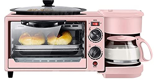 Mini horno Toastie Machine - Parrilla eléctrica portátil pequeña de 9 L Estación de desayuno 3 en 1 Máquina de pan multifunción con centro de desayuno, horno eléctrico, cafetera, traje de una máquina