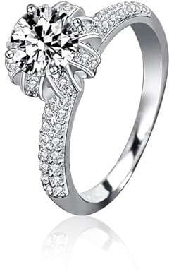 AMDXD Au585 Weiß Gold Trauringe, Klassiker Verlobungsring mit Labor Diamant 1 Karat (Rundschliff, VVS1), Gold 585 Freundschaftsringe Damen Echt Gold Schmuck, Gr.52 (16.6)