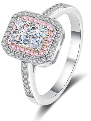 Whoiy Trauring Ringe Weissgold 585, Echtgold Bandringe mit Lab Diamant 1ct Halo Verlobung für Frauen, D, VVS1-VVS2, Größe 53 (16.9)
