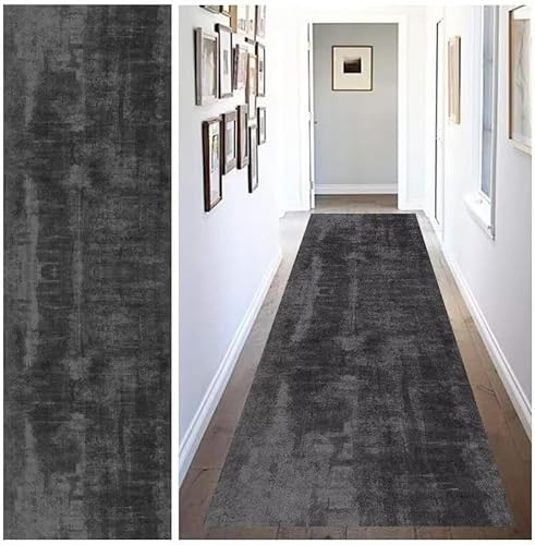 ZUZEKU Teppich Läufer Lang Flur rutschfest Waschbar 80x200cm Teppichläufer Flur Schwarz Grau Modern Design Lang Meterware Korridor Tepiche Eingangsteppich Schmutzfangmatte FußmatteTeppich für Eingang