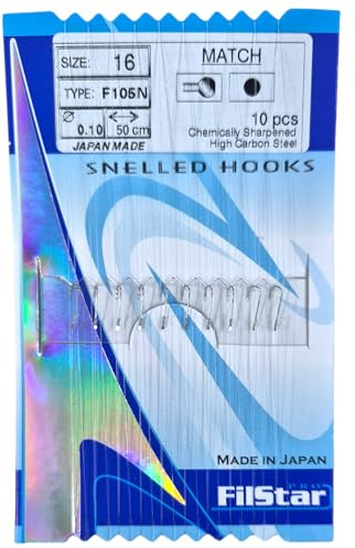 PRO FILSTAR Nickel Angelhaken Set mit Vorfach 10 STK N16, Mono Angelschnur | 50cm,DIA 0,10mm, Schleien & Weißfische Gebundene Haken - Fishing Hook - Vorfachschnur - Monofiler Vorfächer - Sport Set