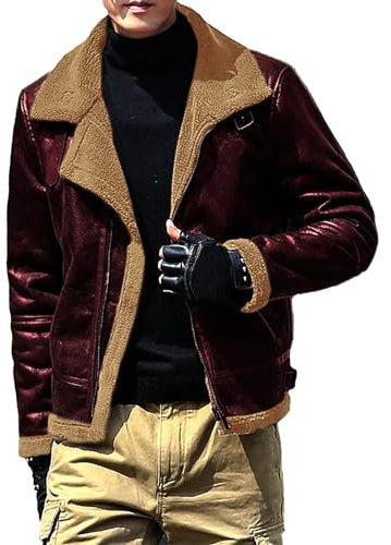 Cocila Deals of The Day UK Chore Jacket Integrated Lamb Men's Jacket with Thickened Suede Jacket for Warmth Hooded Leather Jacket Men Funnel Neck Wool Coat Mens Mens Combat Jackets Sale Clearance Red