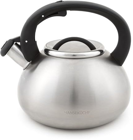 Hanseküche Bouilloire 2,3 l pour induction et gaz, acier inoxydable et plastique, design élégant, sifflant