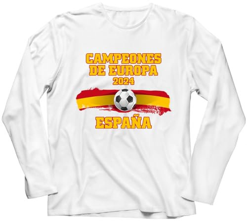lepni.me Langarm-T-Shirt für Herren mit spanischem Fußballmotiv | Spanische Flagge Trikot | WM 2022 Meister der Europameisterschaft 2024 Top Fans (XL Weiß Mehrfarben)