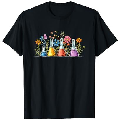 Laboratory Floral Beakers Chemistry Lab Scientist Biology T-Shirt