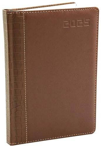 Buchkalender 2025 A5 Lederoptik elegant, Kalender 2025 Buchkalender Terminplaner 2025 A5 im Hardcover Einband Chefplaner 2025 Tagesplaner mit Jahreskalender 2025 braun