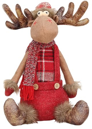 Weihnachtsfigur Rentier Elch Teleskopbeine Deko Rentier mit Teleskopbeinen Dekoidee in Winter Weihnachten niedlich mit Mütze und Schal Weihnachtsdekoration rot Typ1