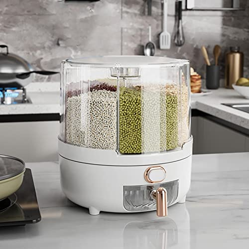 Dispensador de granos, contenedor de almacenamiento giratorio de 360 grados, dispensador de alimentos de 6 rejillas con tapa sellada de almacenamiento, contenedor de almacenamiento de cereales,