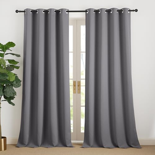 NICETOWN Thermo Vorhang Grau Blickdicht Verdunklungsvorhänge mit Ösen | H240 x B140 cm, Gardinenschals 2er Set, Thermovorhang Hitzeschutz, Blackout Curtains for Bedroom, Wärmeisolierend, Modern