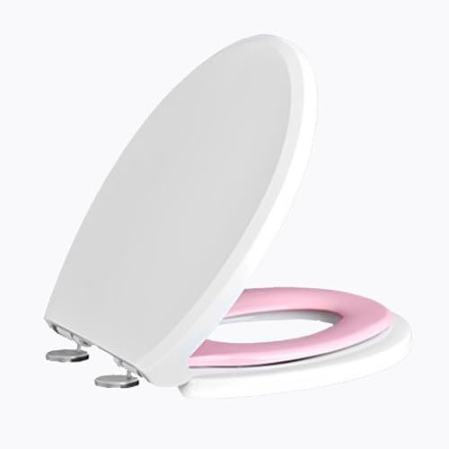 Wttfc Toilettendeckel Mit Kindersitz, Wc Sitz Mit Absenkautomatik, Toilettensitz Mit Quick-Release,Wc Deckel Aus Pp-Material,D-Form Weiß Klobrille,Verstellbares Scharnier,Rosa,O Type