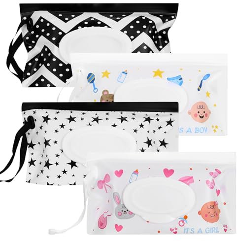 JinZeYou 4 Pcs Bolsas de Toallitas Húmedas, Dispensador de Toallitas Húmedas Reutilizables Portátiles y Recargables, Contenedor de Viaje para Toallita Húmeda (4 Colores)