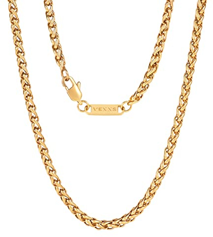 VEXXS Gliederkette Herren Goldkette,18K Gold Vergoldet Herren Kette, 3/4mm halskette für Männer,Schmuck Geschenk,46-66cm