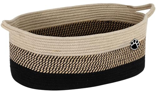 Optish Dog Toy Basket, Toy Box and Bin for Dog Cat Storage, 19.7 X 11 X 7.9 (30L) Large Woven Rope Basket for Blanket Storage, Living Room, Bedroom, Black & Brown