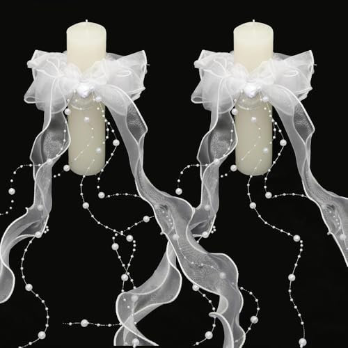 2 velas de comunión, protección antigoteo, color blanco, con lazo y rizadores, velas para bautizo, velas con lazo, velas de boda, velas antigoteo de tul, adecuadas para comuniones, bautizos, bodas