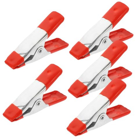 DIYEAH 5 Pcs Red Aluminum Alloy Spring Clips with Strong Grip and Portable Design, Heavy Duty Metal Spring Clamps for Woodworking and Crafts