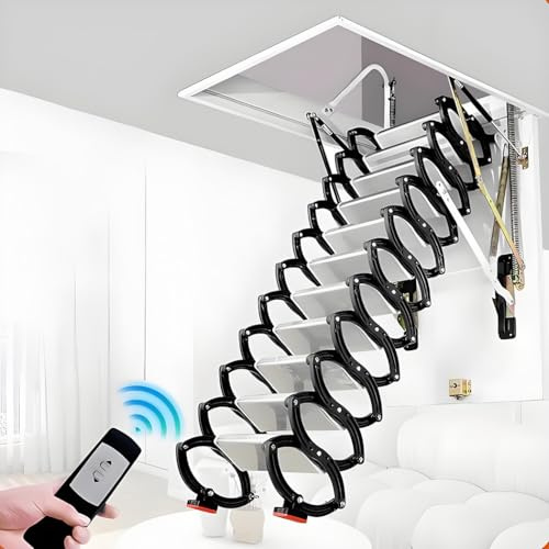 Escalera eléctrica telescópica con bisagras, kit de escalera plegable con pasamanos (negro, entrada: 0,8 x 1,3 m, altura: 3 m)