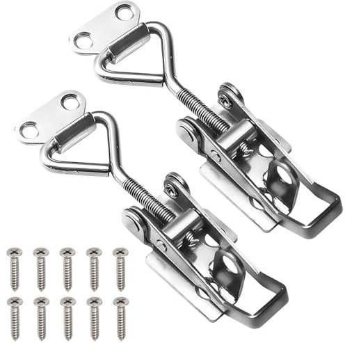 SHYSBV Spannverschluss Edelstahl Set 2 Pcs M4 – Verstellbarer Sicherheitsverschluss mit Schlüsselloch, Kniehebelspanner für Schrank, Kisten, Türen, Transportbox (inkl. 10 Schrauben)