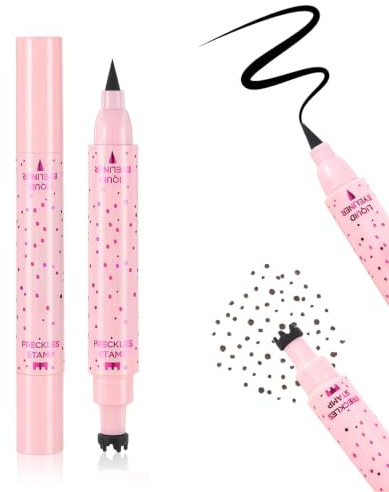 Prreal Eyeliner Freckle Pen, 2 in 1 Freckle Stamp and Liquid Eyeliner,04 | Waterproof Black Liquid Eyeliner, Natural Lifelike Freckles Makeup, Soft Sopt Pen Magic Fake Freckles,Espresso
