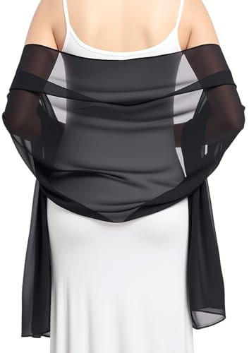 LEMLIN Stola Damen Halstuch,Chiffon Schal Elegant und Festlich für Abendkleid und Brautkleid,Leichtes Schultertuch,Hochzeit,Sommer,Cocktailparty,Sheer Organza Tuch (Schwarz)