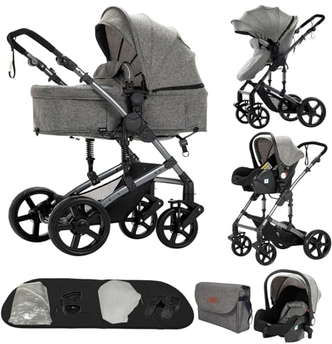 carrito bebe 3 en 1,cochecito reversible,con estructura triangular y suspensión de doble resorte,plegable con un solo clic para recién nacidos y niños pequeños(gris)