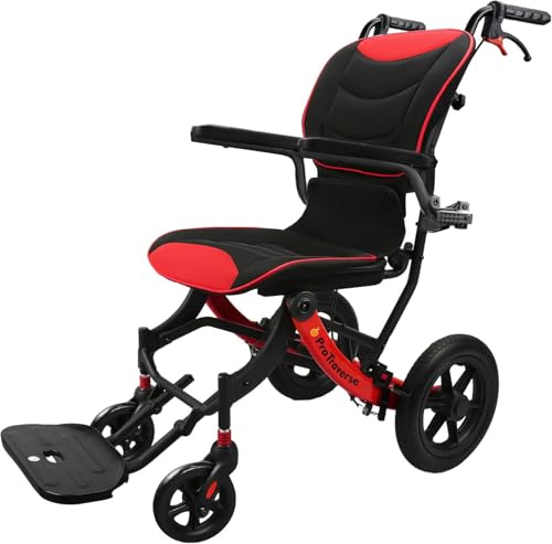ProTraverse Wheelchairs for Adults,Transport Wheelchair Lightweight Foldable with Removable Cushion,Ergonomic Transfer Chair with 11-inch Rear Wheels for All Terrains,Travel Wheelchair,Red