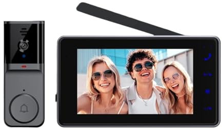 VEKELETE Sonnette vidéo avec écran IPS 4,3 Pouces, Audio bidirectionnel, interphone visuel 2,4 GHz, caméra d'enregistrement avec antenne(TBKA16 with 64G SD)