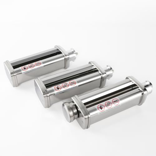 3-in-1 Pasta Machine Attachment Set for Kenwood kMix, Stainless Steel Pasta Roller & Cutting Tool Set, 8 Strength Levels, Fettuccine & Linguine Attachment Compatible with Kenwood Food