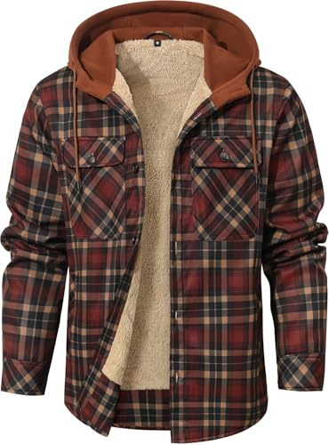 Zaitun Men's Outdoor Fleece Jackets Padded Shirts Lumberjack Flannel Checked Jacket Thick Warm Button Down Plaid Hoodies Winter Coat