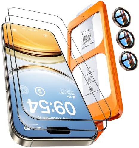 TOCOL Pellicola Vetro Temperato per iPhone 16 Pro con Pellicola Fotocamera, Rimozione Automatica Della Polvere, Senza Bolle, Anti-Impronte, Durezza 9H, Copertura Completa, Rosa Oro