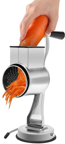 Grattugia per formaggio con manovella, tamburo rotativo per alimenti e cucina, in acciaio inox, con 5 lame, per patate, formaggio, frutta, noci, supporto a ventosa