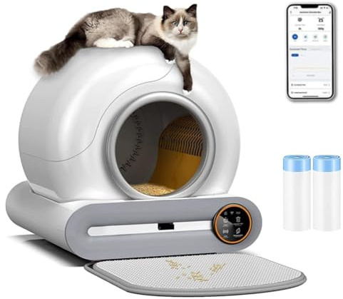 OGNGINT 65L Katzenklo Selbstreinigend mit APP-Steuerung Automatisches Katzenklo für Mehrkatzenhaushalte,XXL-Größe,Geruchsisolierung und APP-Steuerung Elektrisches Katzentoilette mit Matte