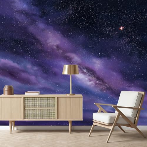 Gaqinhh Voie Lactée Violette Ciel Étoilé Papier Peint Panoramique, Galaxie Nébuleuse Univers Papier Peint Intissé, Tapisserie Murale Cuisine Salle de Bain, Décoration Murale Chambre, 150 x 105 cm