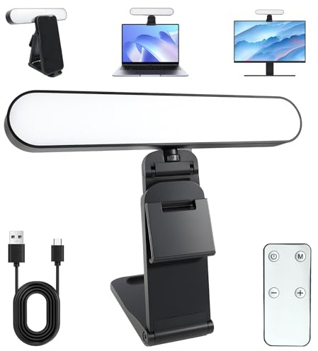Luz Video Streaming con Mando a Distancia, Iluminación LED Monitor 3 Temperaturas Color & 10 Niveles Brillo, Luz Video 360° Giratoria para PC, Oficina, Reuniones Video, USB, Instalación Sencilla