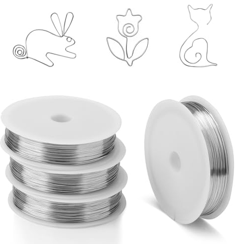 4 Rolle 304 Edelstahldraht Basteldraht, Silberdraht zum Basteln 160m x 0.5mm, Biegbarer Draht mit Spule für Handarbeiten, Ostern DIY und Schmuckherstellung