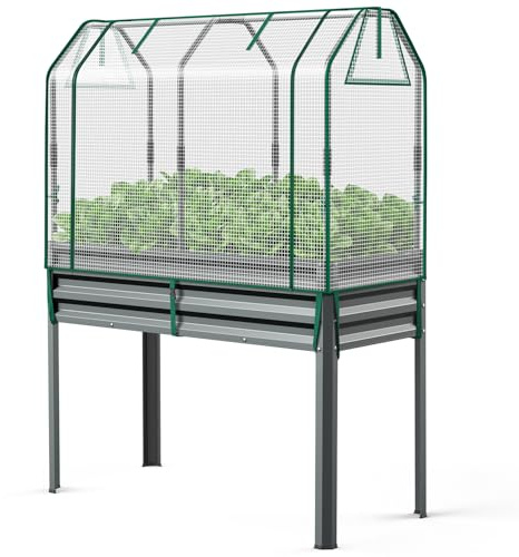 Ohuhu Bancal de metal para plantas con invernadero 120 x 55 x 150 cm, bancal alto para jardín de chapa de acero resistente, resistente al óxido y estable, ideal para jardín, verduras, hierbas, flores