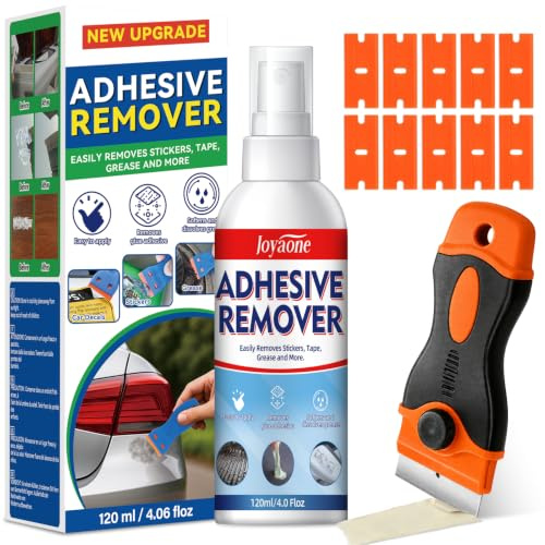 Adhesive Remover 120ml, Sticker & Glue Remover with Plastic Scraper | Removes stickers, labels, tape residue, safe on glass, wood, metal, plastic, fast-acting formula, includes scraper