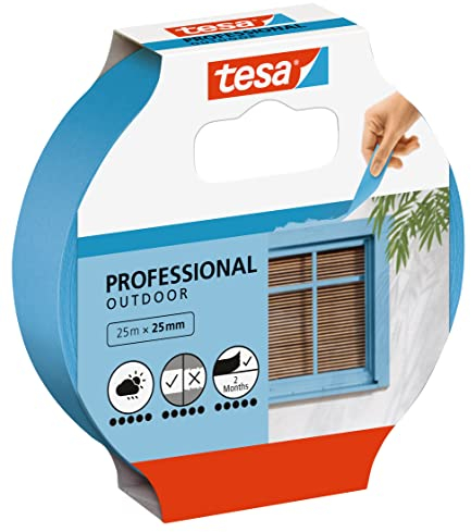 tesa Malerband AUSSEN – Dünnes Abdeckband für extrem präzises Abkleben bei Malerarbeiten im Outdoor-Bereich, UV- und wetterbeständig – 25 m x 25 mm