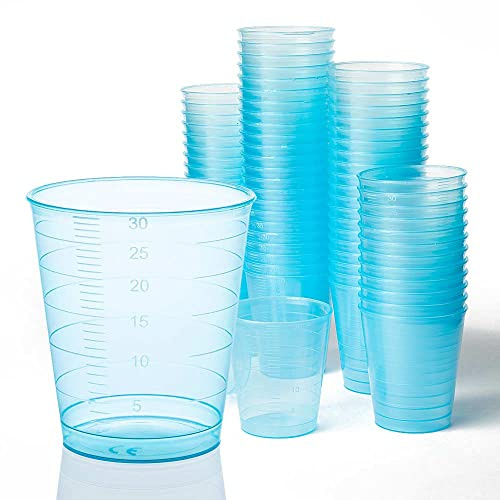 Tuuters Medikamentenbecher 300 Stück 30ml (Blau) Medizinbecher klein farbig | 3cl Volumen für Pflege, Labor, Praxis, Shots, Dosieren, Portionieren, bruchsicher als Schnapsgläser, Made in Germany stabil