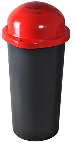 KUEFA HD-LA 60 Liter Mülleimer, Müllsackständer mit Laserbeschriftung (Rot, Pfandflaschen) und Befestigungsring für den Gelben Sack, Pfandflaschen, Leergut