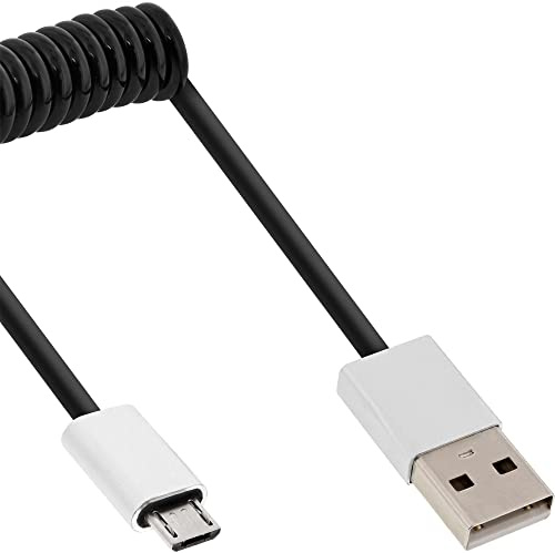 InLine 31730R Micro-USB 2.0 Spiral Cable, USB-A Male to Micro-B Male/Aluminium, Flexible, 3 m, Black